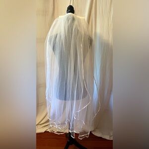 Bridal Veil 2 Tier Satin Edge Finger Tip Length with velcro piece to add a comb